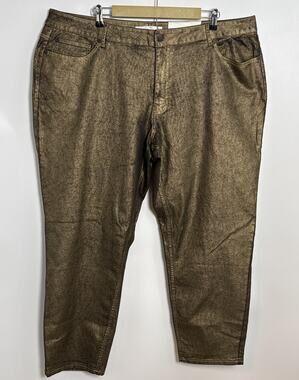 CATO Fashions Metallic Gold Plus Size Jeans 24W Hi-Rise Women’s Pants Jegging